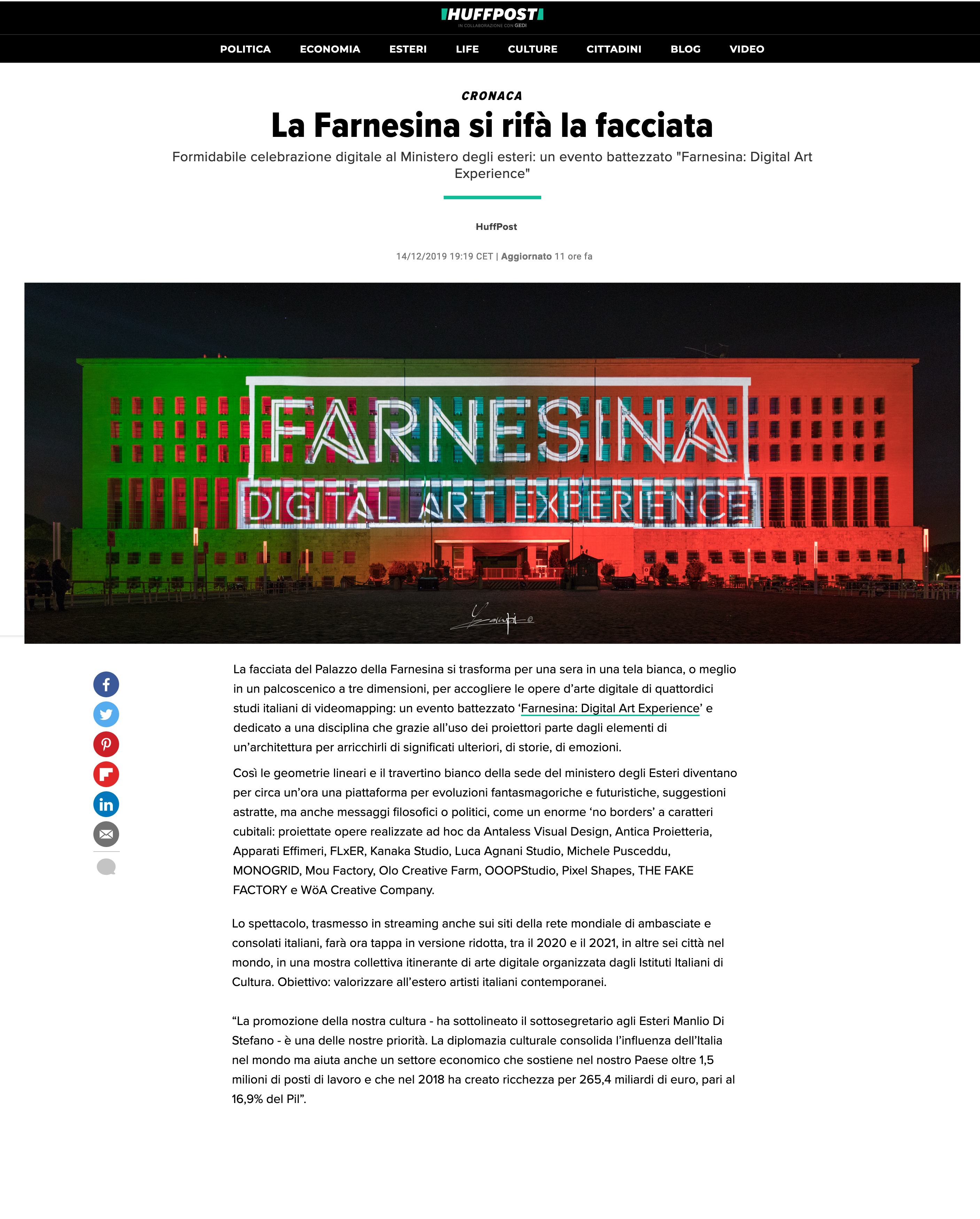 huffington post farnesina digital art experience